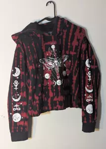 HOT TOPIC Midnight Hour kurz geschnittener Hoodie Motte rot schwarz Batik Goth Punk - Small - Bild 1 von 6