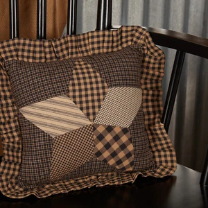 VHC Brands Primitive 10"x10" Pillow Black Patchwork Farmhouse Star Bedroom Decor - Picture 1 of 8