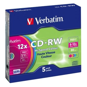 5 VERBATIM CD-RW 12X CD -RW RESCRIVIBILI SLIM CASE 43167 COLOUR 700MB - Foto 1 di 1