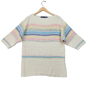 Vtg 90s Allison Smith Sweater Woman 18W Nubby Lightweight White Pink Hipster Boh - Picture 1 of 11