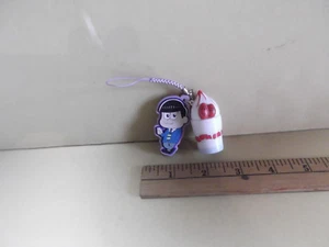 #B526 Osomatsu-san Anime Phone Strap Rubber 2"in Black Hair Dude w/Sundae - Picture 1 of 5