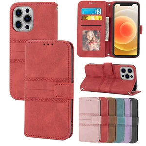 Magnetic PU Leather Wallet Wrist Strap Case Cover For iPhone 14 15 13 11 Pro 12 - Picture 1 of 35