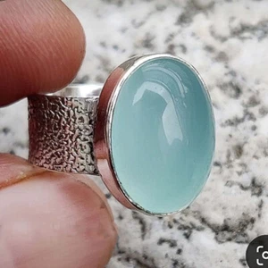 Aqua Chalcedony 925 Sterling Silver Ring Christmas Day Jewelry All Size SE-446 - Picture 1 of 8