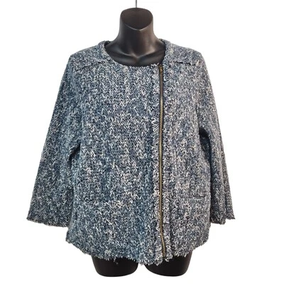 Chaqueta Blazer para Mujer a.n.a Azul Blanco Tejida Dobladillo Crudo Cremallera Talla L Foto 1 de 4