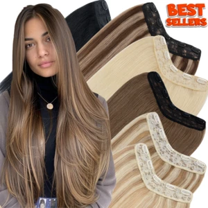V Shape Russian One Piece 100% Human Hair Extensions Clip In Real Remy Full Head - Picture 1 of 29