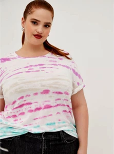 BNWT Torrid Plus Size 2 (18/20) LoveSick Watercolor Tie-Dye Roll-Cuff Sleeve Tee - Picture 1 of 8