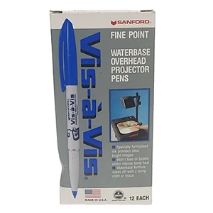 1991 Box of 12 Blue Vis-A-Vis Waterbase Overhead Projector Transparency Pens - Picture 1 of 14