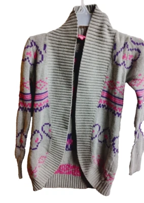J Khaki Girls Gray Pink Purple Open Front Knit Cardigan Size M #SPLK - Image 1 of 2
