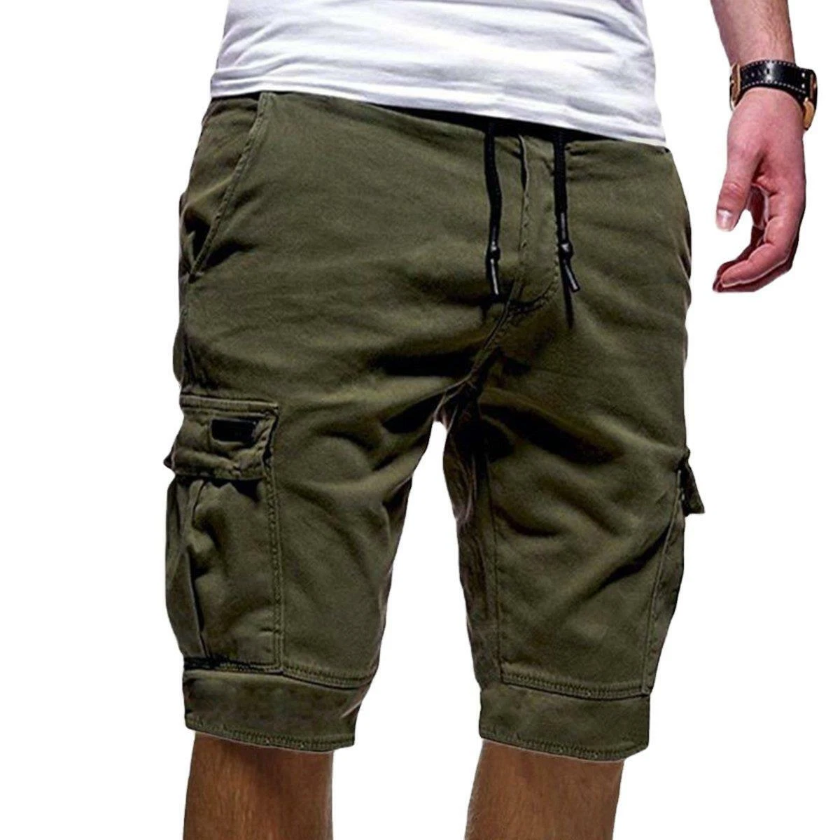 Pantalones Cortos Cargo Para Hombre – Verde Militar – Talla Grande – Holgados Y Casuales Para Verano