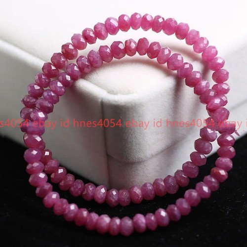 VALENTINO Braccialetto Elastico 2x4mm Rosa Rossa Giada Rondelle Gemme Sfaccettate 2x4mm 7 5"" AAA