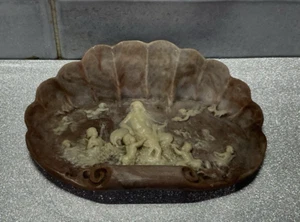 Incolay Stone Venus With Cherubs Soap Or Jewelry Clamshell Shaped Vintage Dish - Picture 1 of 6