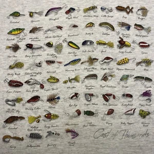 Camiseta corta de colección recortada señuelo de pesca talla XXL molde de miles Walleye Grub usada en excelente estado - Imagen 1 de 13