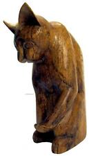 Sitting Pussy Cat Kitty Carved Wood Statue Sculpture 21 x 15 cm