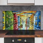 Oil Painting Abstract Houses Kitchen Printed Splashback Glass 120x60 