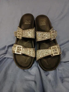 Madden NYC Sandals Bling  Black Rhinestones Buckle Slip On Slides Women'sSize 10 - Picture 1 of 5