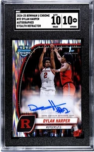 2024-25 Bowman U Chrome #22 Dylan Harper 1st Stealth Refractor Auto SGC 10 - Picture 1 of 2