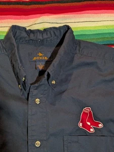 Vintage Boston Red Sox Antigua Button Down Shirt Large 100% Cotton Navy Blue - Picture 1 of 8