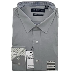 NICK GRAHAM NWT Grey Modern Fit Stretch Long Sleeve Button Down Shirt Size Large - Picture 1 of 7