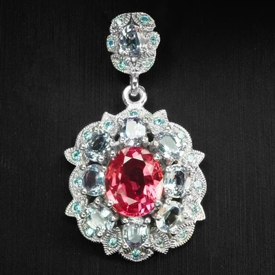 Colgantes Boutique Imperial Zafiro Rojo Ovalados 5.40Ct Plata de Ley 925 Hechos a Mano Foto 1 de 4