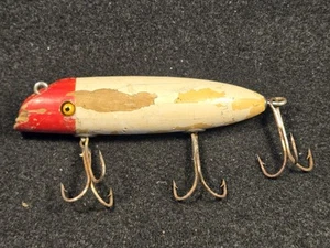 Vintage South Bend GLASS EYES, White / Red 3 Hook Wood Fishing Lure - Picture 1 of 5