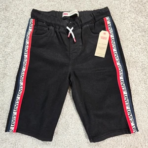 LEVI'S Big Boys Stretch Logo-tape pull on Denim Jogger Shorts In Black Large - Picture 1 of 9