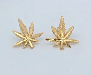 10K Yellow Gold* Marijuana Leaf Weed Cannabis Earrings Push Back - Picture 1 of 6