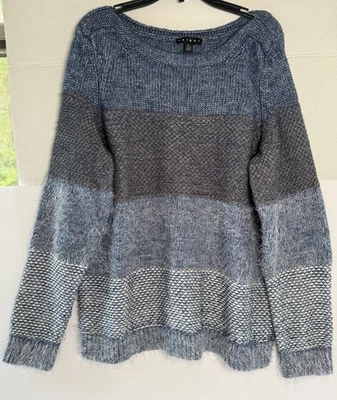 Suéter Tribal Para Mujer Grande Azul Rayas Manga Larga Pullover Suave Foto 1 de 4