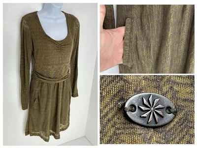 Vestido ATHLETA Talla Pequeña Manga Larga Acanalado Busto Estampado Bolsillos Cuello en V Foto 1 de 4