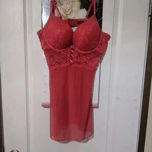 Black Fuchsia Secret Lace Mesh Red Evening Teddy Lingerie Babydoll NWOT Size XL - Picture 1 of 5