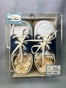 Zapatos Oxford Vintage Bebé Azul Pájaro TALLA 3 Azul Marino y Blanco *NUEVOS EN CAJA* NOS - Imagen 1 de 8