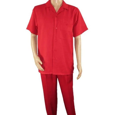 Traje de ocio para caminar de 2 piezas para hombre mangas cortas de DREAMS 256-08 rojo liso Foto 1 de 4