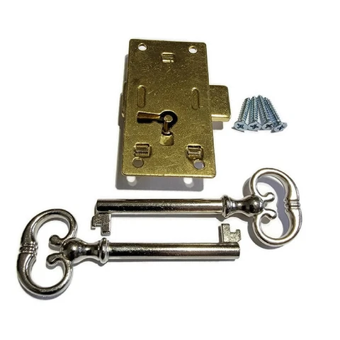 Brass plated Steel FLUSH MOUNT CUPBOARD LOCK with two nickel plated alloy keys Cover
