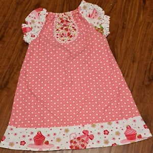 JELLY THE PUG GIRLS DRESS SIZE 6X FLORAL WITH STRAWBERRIES - Picture 1 of 6