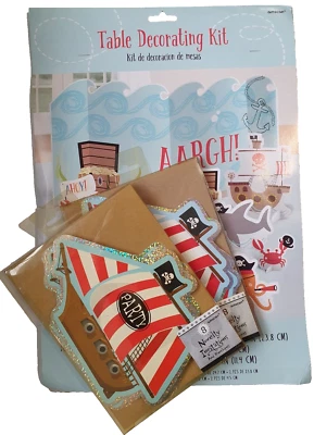 16 Pirate Birthday Invitations & 11 Piece Pirate Table Decorating Kit Children - Image 1 of 4