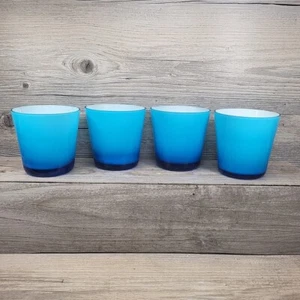 Vtg Hand Blown Cased Glass 3 In Blue White Short Juice Drinking Lowball Tumblers - Picture 1 of 18