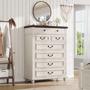 Wood Modern 7-Drawer Dressers w/ Metal Handle for Living Room Closet Organizing - Picture 1 of 8