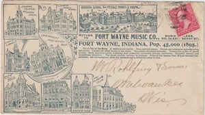Fort Wayne full frt illust advt cover FORT WAYNE MUSIC CO + other buidings d392 - Picture 1 of 2