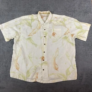 Tommy Bahama Shirt Mens XXL 100% Linen Hawaiian Button Down Palm Casual Pocket - Picture 1 of 12