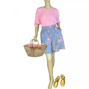 WOMEN'S VINTAGE CIRCA 1990'S ALFRED DUNNER BLUE & PINK FLORAL SHORTS SZ 20 - Picture 1 of 11