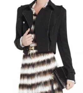 BCBGMAXAZRIA Black Fay Ruffled Moto Jacket Size Small - Picture 1 of 8
