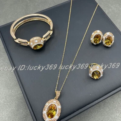 Zultanite Crystal Gems White Pearl Inlay Pendant Necklace Ring Earrings Bracelet - Image 1 of 4