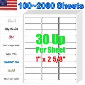 2000 Blatt Versandetiketten 1 x 2 5/8 30Up selbstklebend Postanschrift Laser Inkjet - Bild 1 von 12