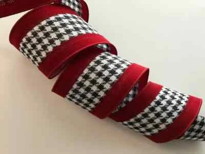 Christmas Ribbon, Houndstooth and Red Velvet, 2 1/2" Wide, Wired Edge, 5 YARDS - Image 1 of 3