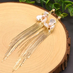 Long Tassel Women Baroque Freshwater Pearl Earrings Drop Dangle Stud Jewelry New - Picture 1 of 9