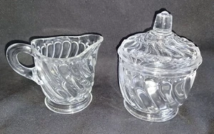 Mini/Petite Sugar & Creamer Coffee/Tea Set W/Lid Clear Swirled Design MCM - Picture 1 of 4