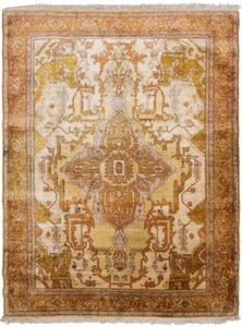 Alfombra Seraapi de seda antigua rara marfil fino 4x5 4x6 alfombra Herriz 100 % tapiz de seda - Imagen 1 de 9