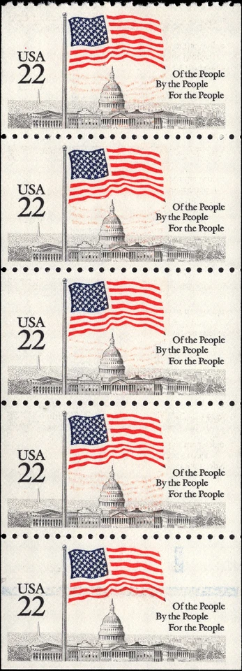 US Scott 2116a, Flag over Capitol Dome, 1985 (5) 22¢ Booklet Stamps, MNH - Image 1 of 1