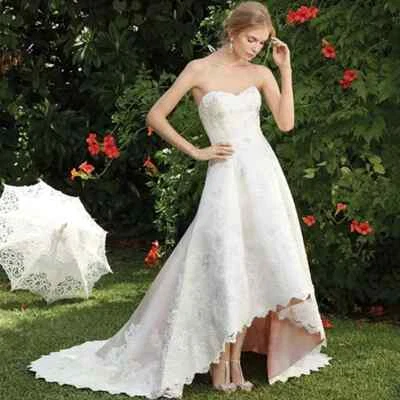 Sweetheart High/Low Wedding Dresses A-Line Lace Applique Sleeveless Bridal Gowns - Image 1 of 4