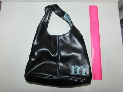 Vintage Nine West Black Soft Leather Bag Blue Letter M Stitching Y2K 2000s Style - Image 1 of 4