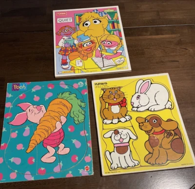 3 Rompecabezas De Colección Marco-Bandeja Pooh, Plaza Sésamo y Mis Mascotas Playskool Mattel Completo Foto 1 de 4